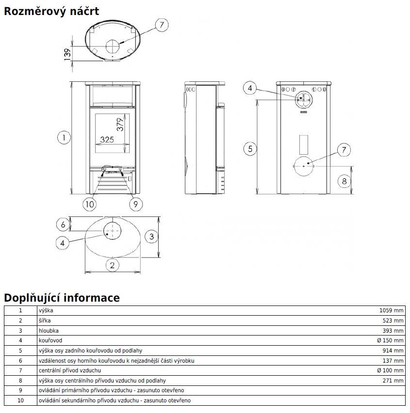 ABX ATLANTIK 5 III krbová kamna 2,5-7kW, pískovec 4007013 Technický nákres