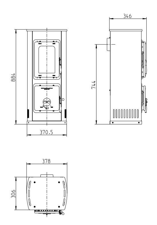 THORMA VERONA AT krbová kamna 2,5-7,5kW, bílá F1452262011 Technický nákres