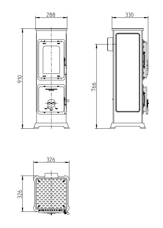 THORMA BOZEN AT krbová kamna 5kW, bordó F1452232513 Technický nákres