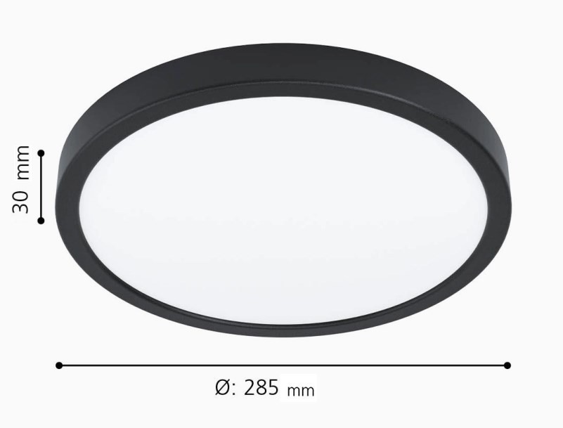 EGLO FUEVA stropní LED svítidlo, 3000 K, 2400 lm, 285 mm, černá 99267 Technický nákres
