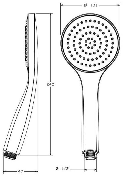 CONCEPT 100 sprchová souprava 3-dílná, ruční sprcha pr. 101 mm, tyč, hadice, chrom PM10079/CO Technický nákres