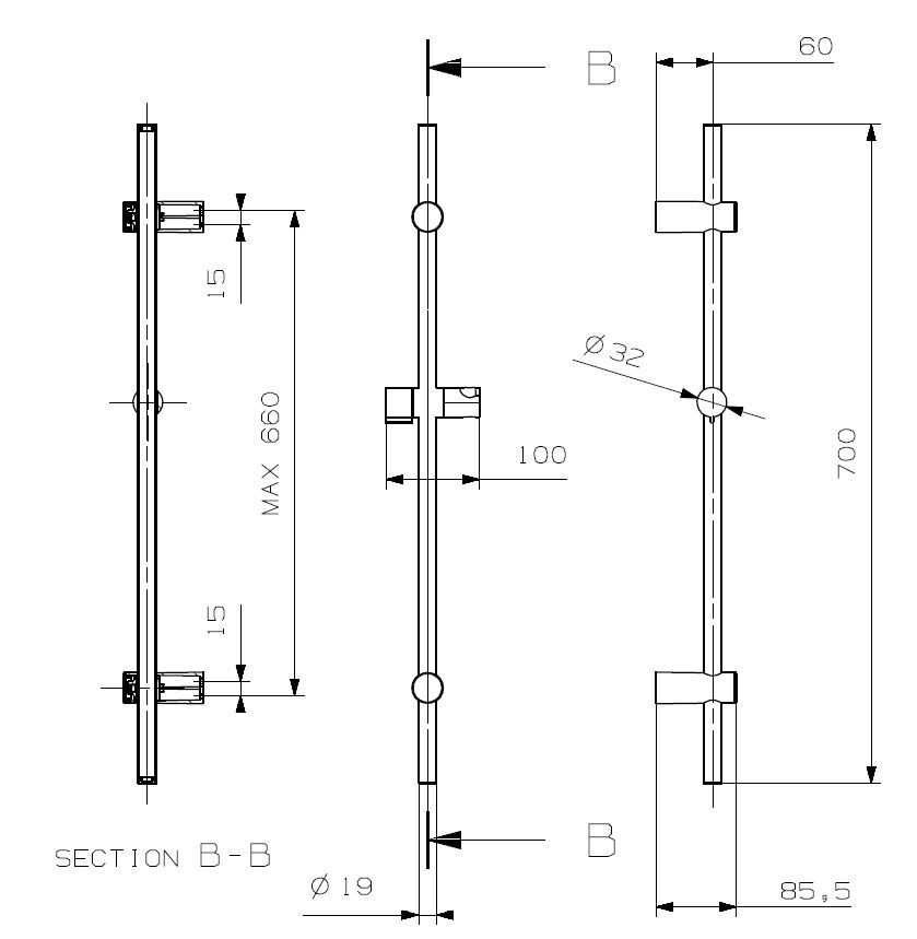 CONCEPT 100 sprchová souprava 3-dílná, ruční sprcha pr. 101 mm, tyč, hadice, chrom PM10079/CO Technický nákres