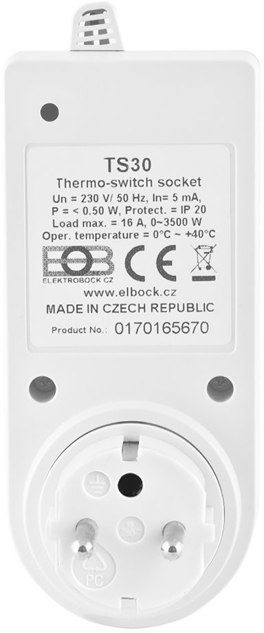 ELEKTROBOCK TS30 tepelně spínaná zásuvka, bílá TS30 Obrázek - fotka