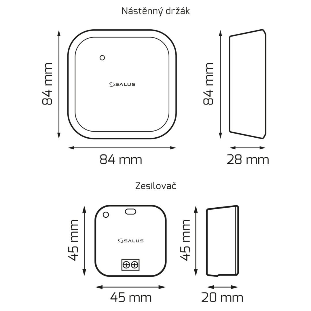 SALUS RE600 zesilovač signálu, bílá SALUS RE600 Technický nákres