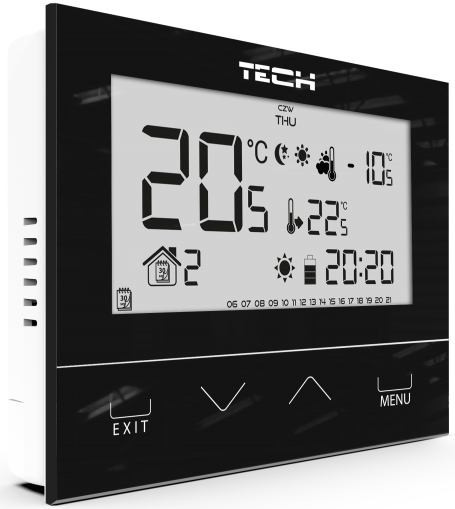 TECH CONTROLLERS EU-292 V3 pokojový termostat 120x23,8x94mm, drátový, týdenní, černá WG.11.0139 Obrázek - Hlavní obrázek