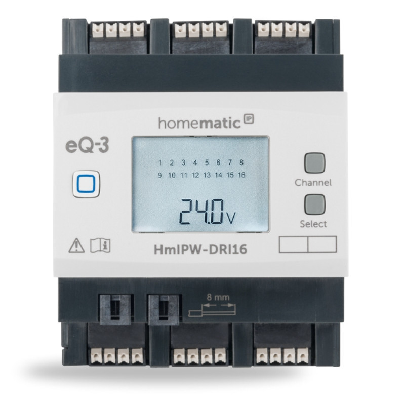 HOMEMATIC IP HMIPW-DRI16 vstupní modul drátový, LCD, na DIN lištu, 16 kanálů HmIPW-DRI16 Obrázek - Hlavní obrázek