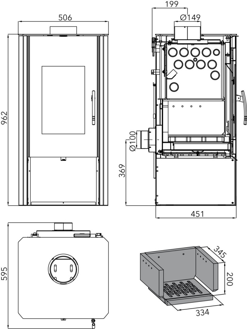 HAAS+SOHN MANTOVA AL II krbová kamna 3,3-10,58kW, s výměníkem, černá/béžová 0433715150000 Technický nákres