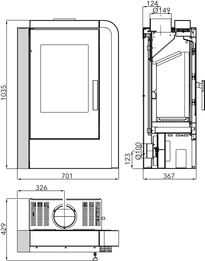 HAAS+SOHN NORDBY krbová kamna 2-6,4kW, černá/greystone 0422017520000 Technický nákres