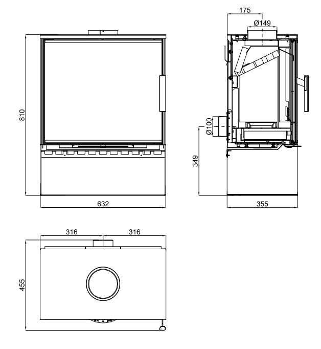HAAS+SOHN SKIVE II krbová kamna 4-12kW, černá 0434715650000 Technický nákres
