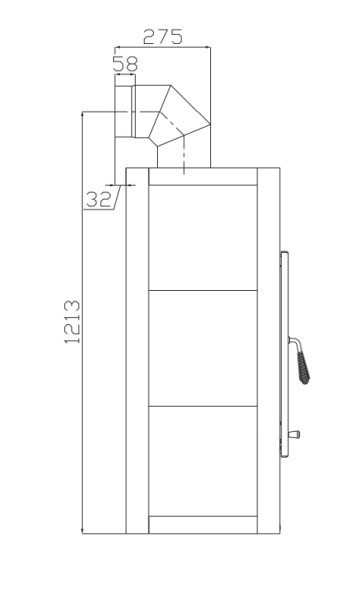 HAAS+SOHN ADRIA II krbová kamna 3,4-10,5kW, s výměníkem, černá/béžová 0431015000000 Technický nákres