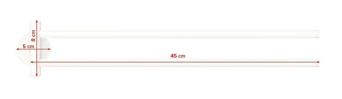 TESA MOON WHITE držák ručníků 456 mm, dvojramenný, otočný, bílá 40572-00000-00 Technický nákres