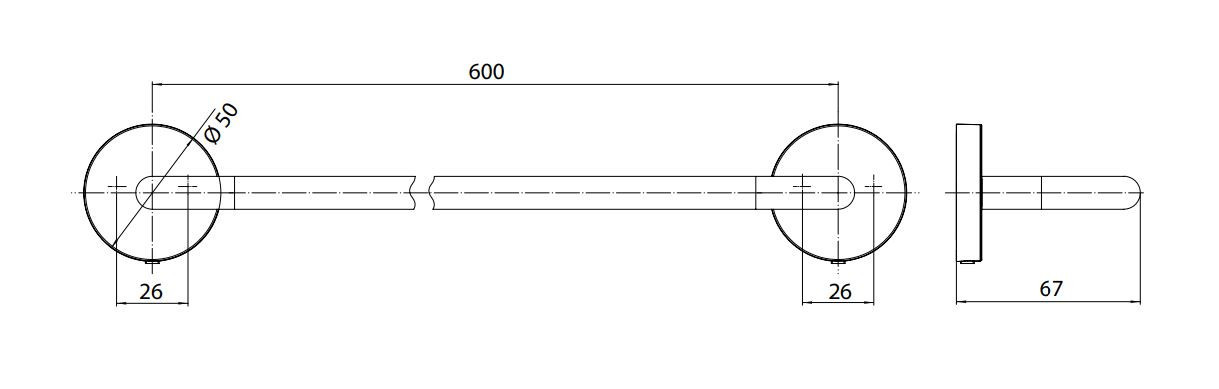 EMCO CONCEPT WHITE držák ručníku 600 mm, matná bílá CW436013960 Technický nákres
