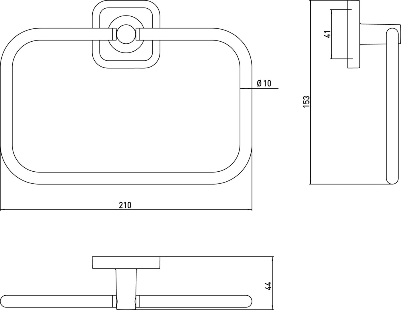 CONCEPT 100 držák ručníku 210 mm, chrom 002-1174 Technický nákres