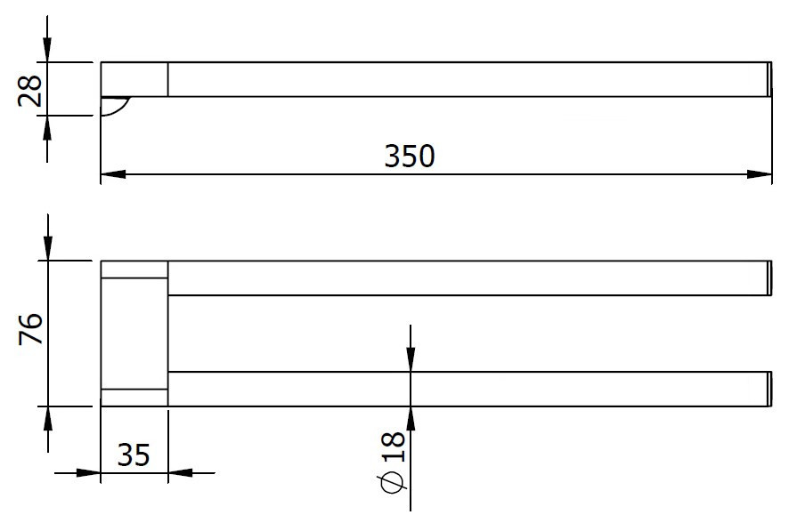 LANGBERGER LESINA držák ručníků 350 mm, dvojramenný, chrom 2129008A Technický nákres