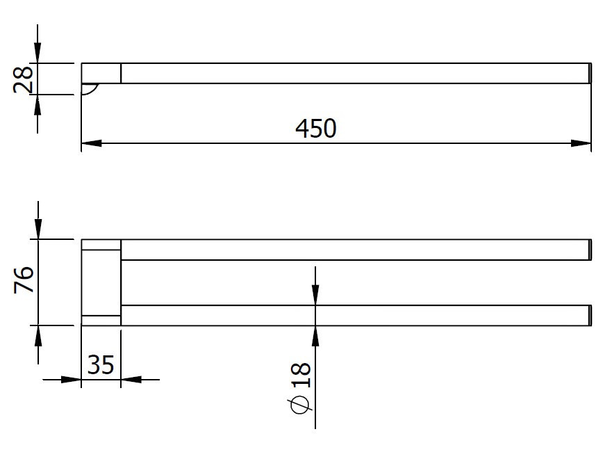 LANGBERGER LESINA držák ručníků 450 mm, dvojramenný, chrom 2129008B Technický nákres