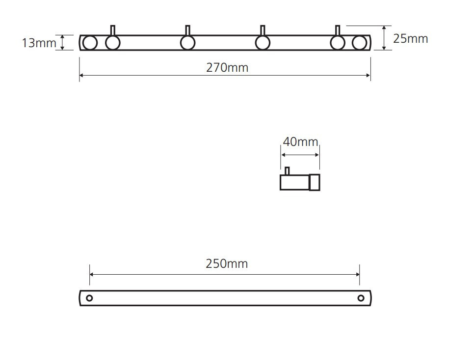 BEMETA OMEGA držák ručníků se čtyřmi háčky 270 mm, chrom 104606102 Technický nákres