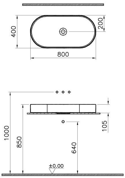 VITRA MEMORIA INFINIT umyvadlo na desku 80 cm, bez přepadu M58000002000 Technický nákres