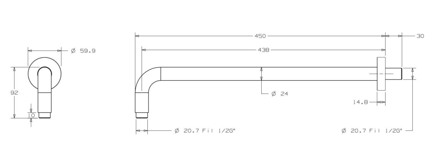 CONCEPT 300 sprchové rameno 450 mm, nástěnné, chrom PM10014/CO Technický nákres