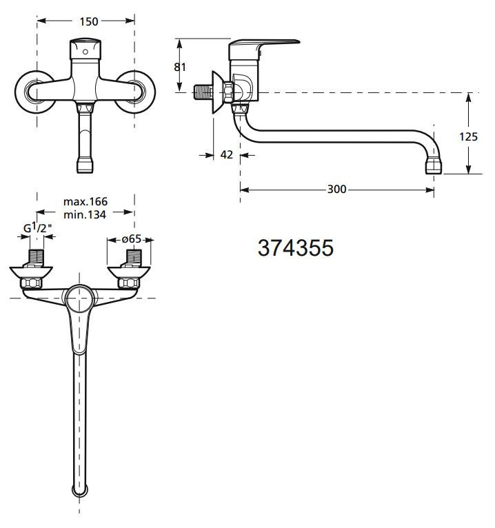 JIKA NANTES dřezová nástěnná baterie, chrom H3111K70042401 Technický nákres