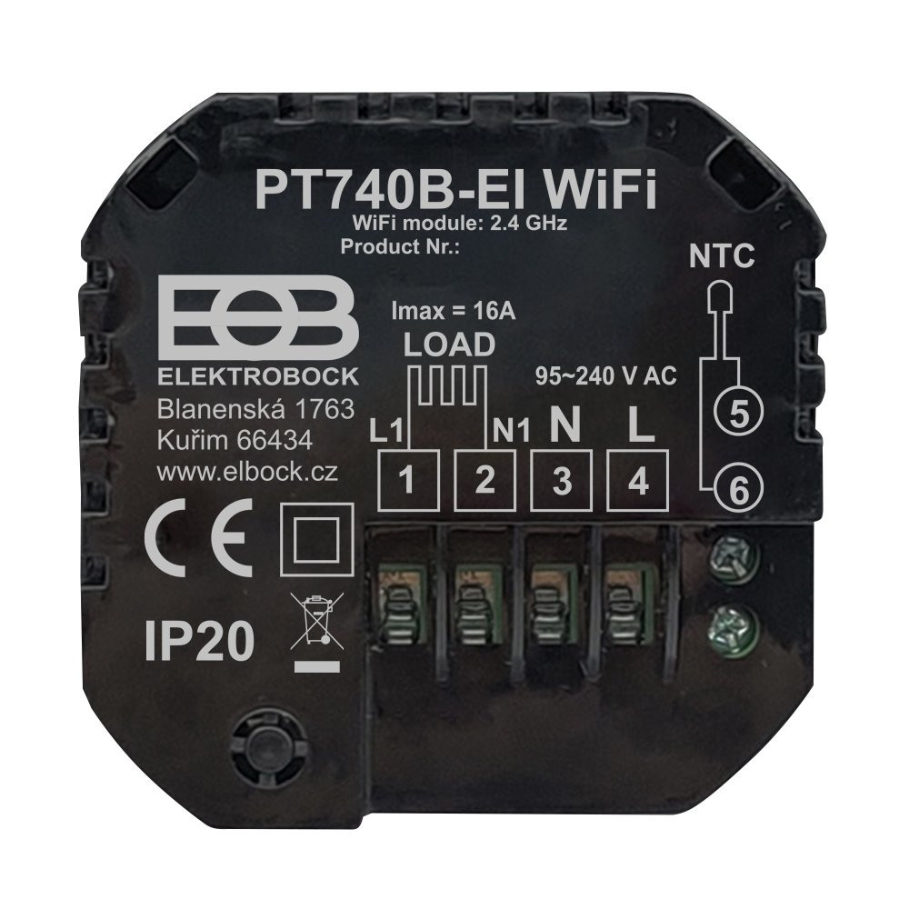 ELEKTROBOCK prostorový termostat, pro elektrické topení, drátový, Wi-Fi, černá PT740B-EI WIFI Obrázek - fotka