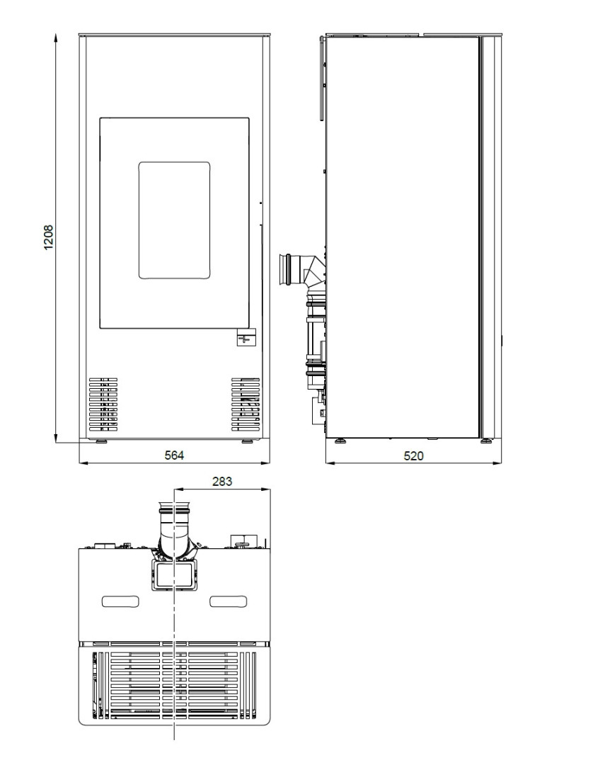 HAAS+SOHN HSP 4 PARMA peletová kamna 2,5-8,5 kW, s WLAN modulem, bílá 0545508540000 Technický nákres