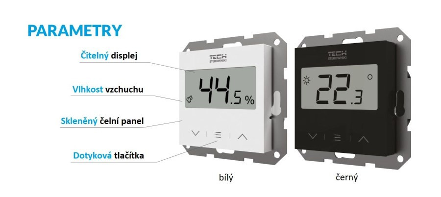 TECH CONTROLLERS EU-F-12B prostorový termostat, s čidlem vlhkosti, drátový, černá WG.11.0736 Obrázek - fotka