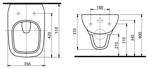 KOLO STYLE závěsné WC, Reflex Kolo L23100900 Technický nákres