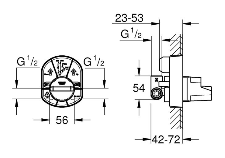 GROHE podomítkové těleso DN15 33964000 Technický nákres