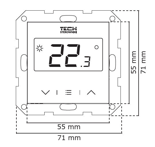 TECH CONTROLLERS EU-F-8z prostorový termostat, s čidlem vlhkosti, drátový, bílá WG.11.0634 Technický nákres
