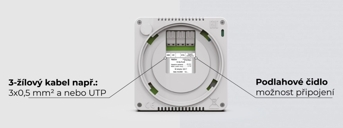 TECH CONTROLLERS EU-R10S PLUS prostorový termostat, drátový, bílá WG.11.0184 Obrázek - fotka