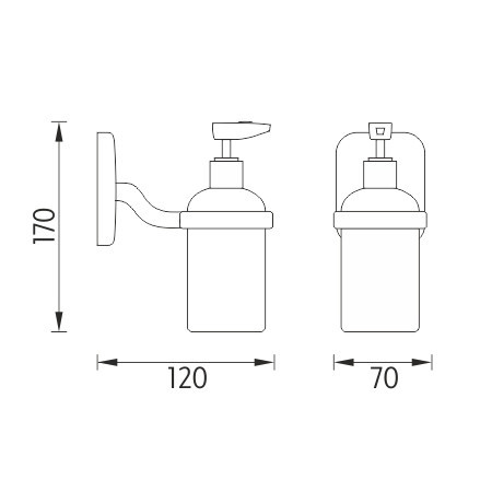 NIMCO SIMONA dávkovač tekutého mýdla 200 ml, nástěnný, sklo, chrom SI 7231C-P-26 Technický nákres