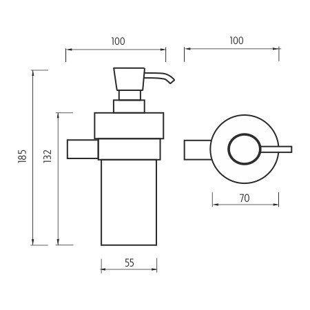 NIMCO BORMO dávkovač tekutého mýdla 250 ml, nástěnný, sklo, chrom BR 11031W-26 Technický nákres