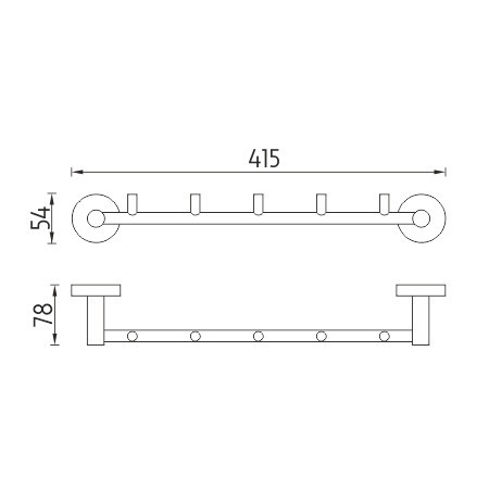 NIMCO UNIX držák ručníků s pěti háčky 415 mm, chrom UN 13054-5-26 Technický nákres