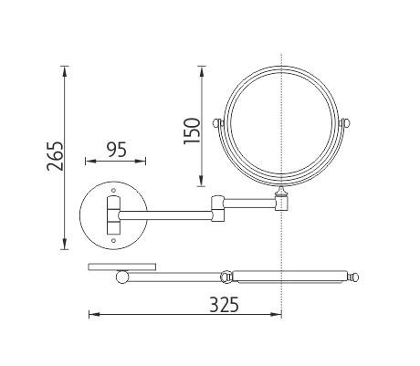 NIMCO kosmetické zrcátko 150 mm, zvětšovací, chrom ZR 6992N-26 Technický nákres