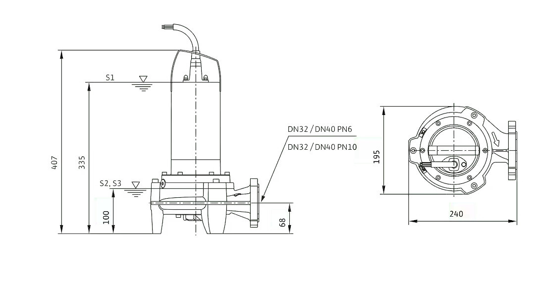 WILO REXA MINI3-S03/M008-523/A kalové čerpadlo, 16,6 m3/h 6093591 Technický nákres