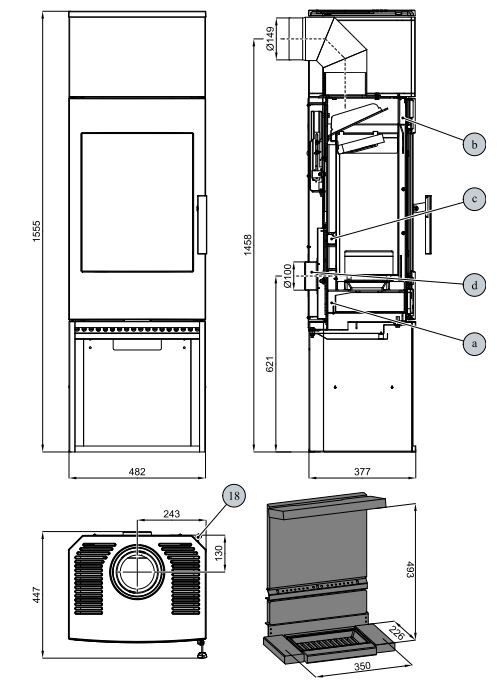 HAAS+SOHN SALZBURG EASY krbová kamna 2,4-7,3kW, 3 stranné sklo, černá 0335115010000 Technický nákres