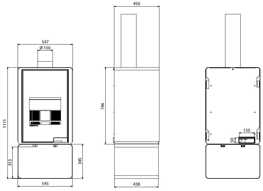 HS FLAMINGO DELUXE PENTAI krbová kamna 9kW, krémová HSF42-023 Technický nákres