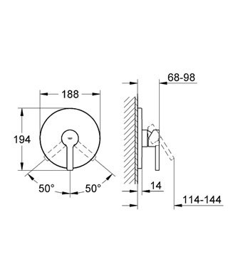 GROHE LINEARE sprchová podomítková baterie, chrom 19296000 Technický nákres