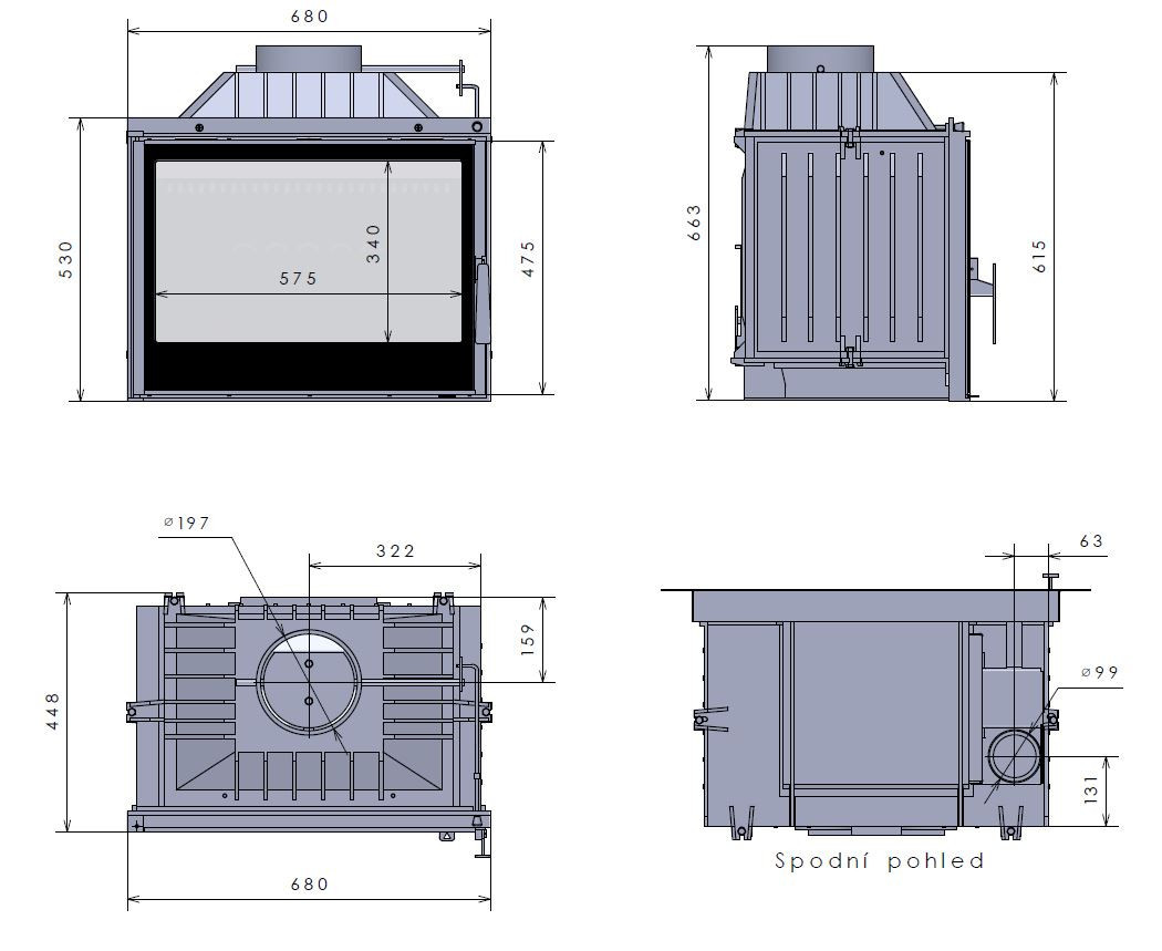 KRETZ L 73 S krbová vložka 13 kW, černá 1161 Technický nákres