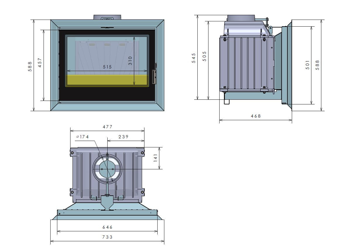 KRETZ L 63 S krbová vložka 10 kW, černá 1159 Technický nákres