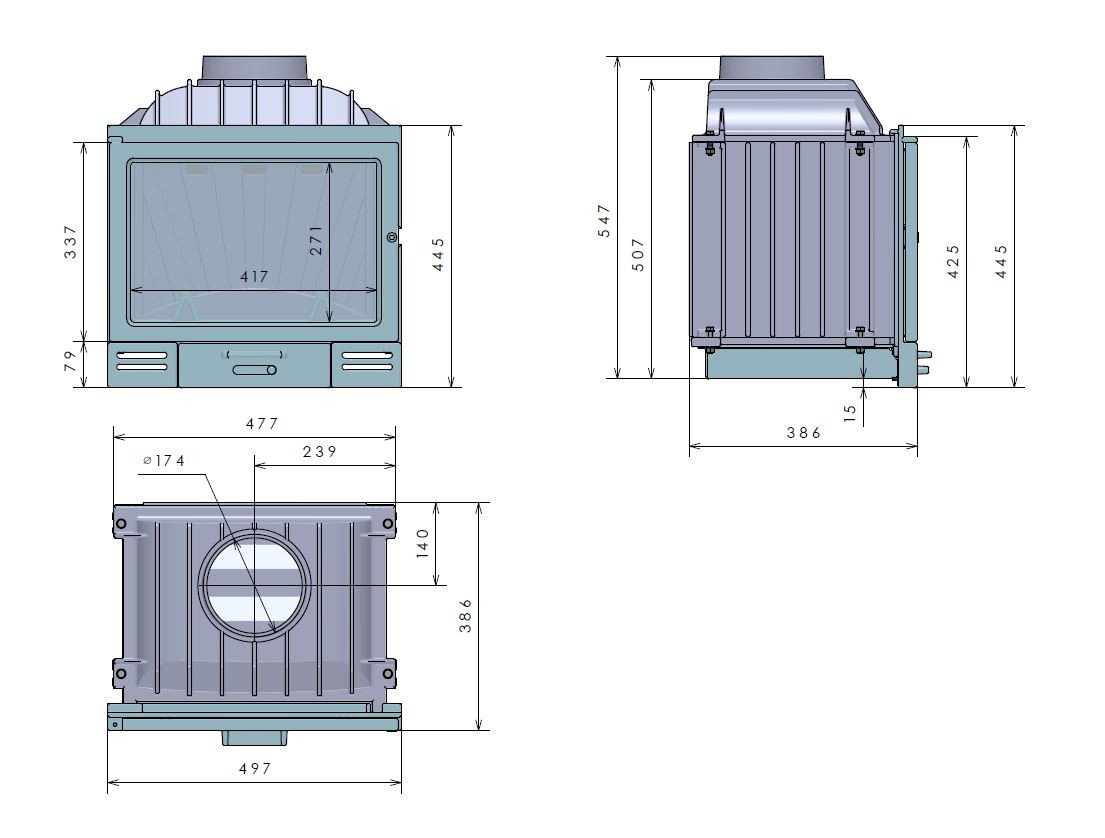 KRETZ L 503 krbová vložka 8 kW, černá 1155 Technický nákres