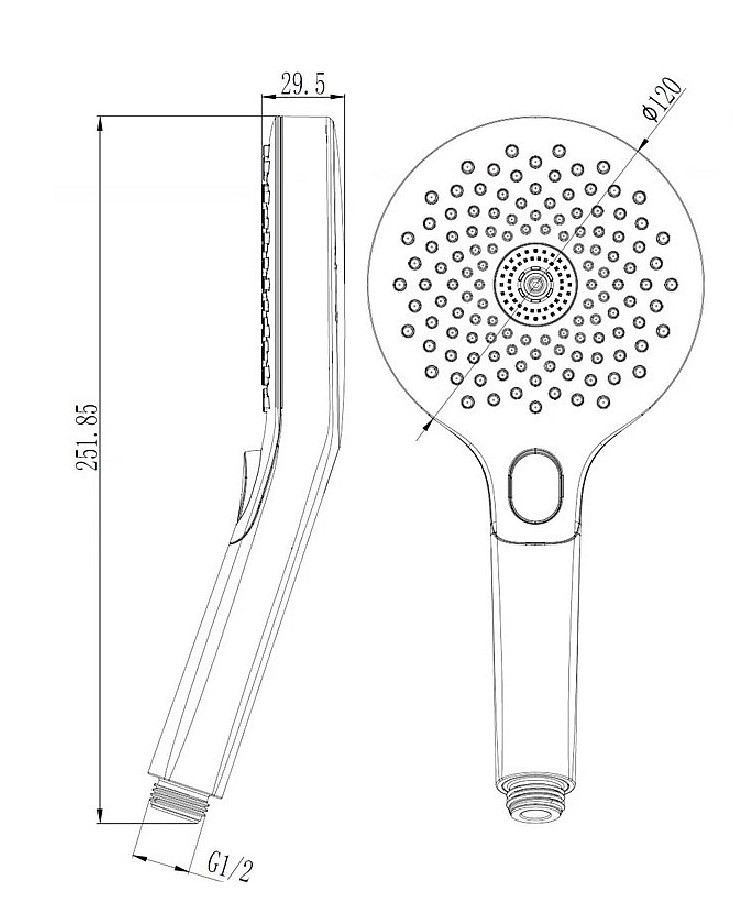 CONCEPT 100 ruční sprcha pr. 120 mm, 3 proudy, chrom PM06048/CH Technický nákres