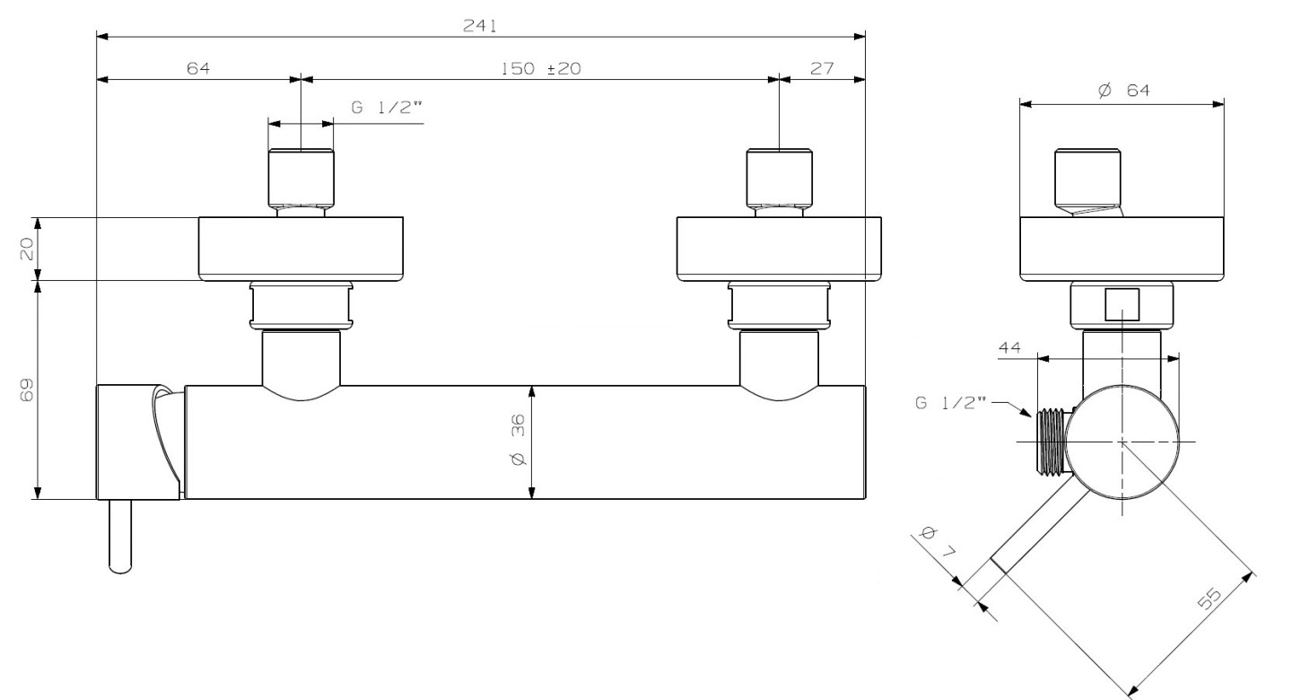 CONCEPT 100 sprchová nástěnná baterie, chrom PM11041/CH Technický nákres