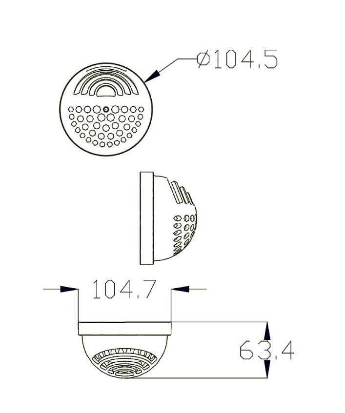 ZEHNDER RENOVENTIL větrací mřížka pr.104,5 mm, pevné lamely, plast, bílá 990326254 Technický nákres