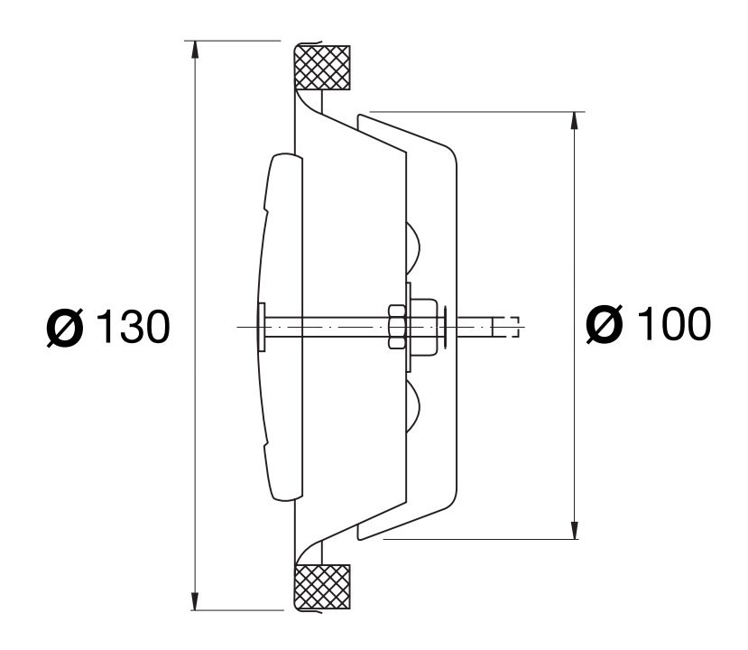 LINDAB SR-E talířový ventil DN100, pr.130 mm, odvod vzduchu, kov, lesklá bílá RAL9010 309538 Technický nákres
