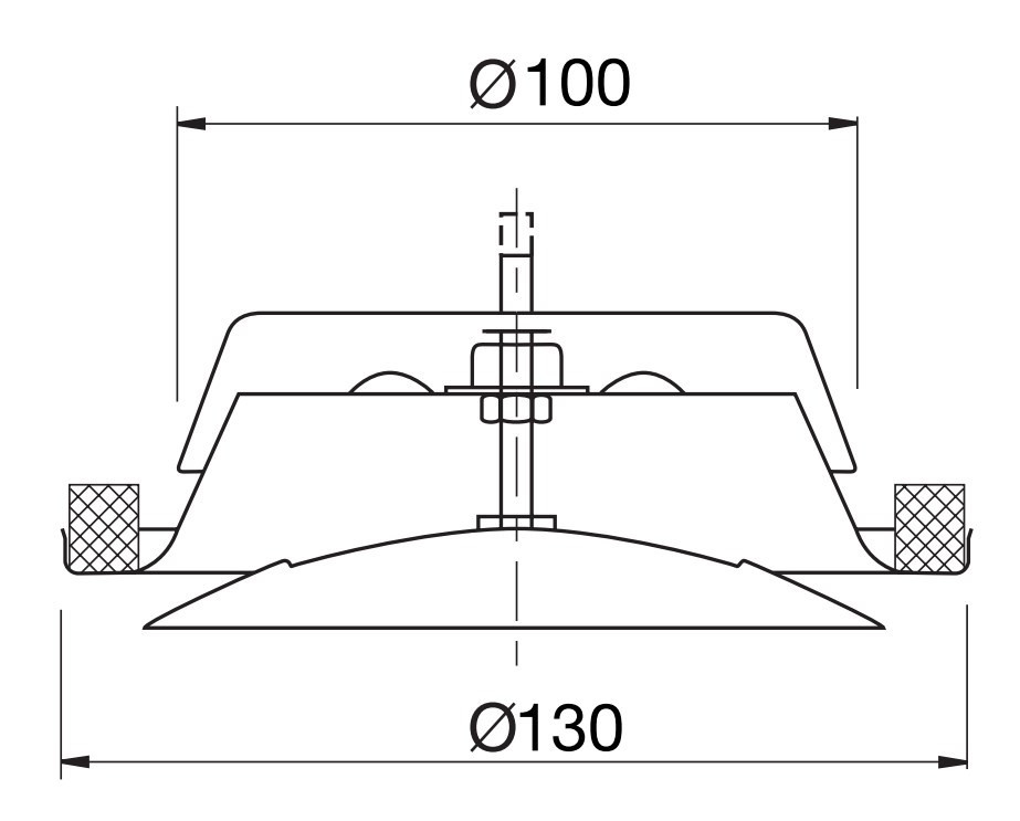LINDAB SR-S talířový ventil DN100, pr.130 mm, přívod vzduchu, kov, lesklá bílá RAL9010 309543 Technický nákres