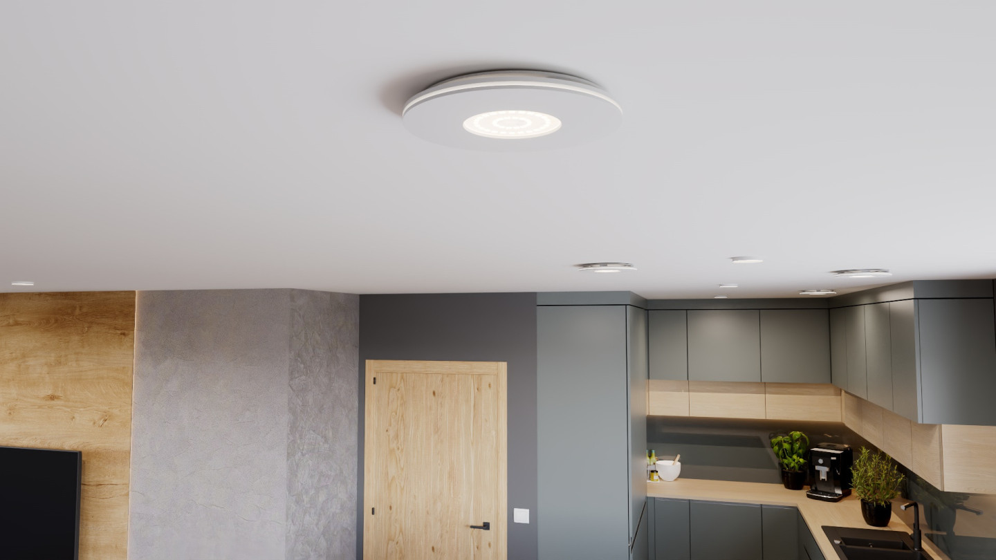 LUFTOMET LUMEN talířový ventil DN125, pr.200 mm, přívod i odvod vzduchu, s LED svítidlem, 3000 K, plast, lesklá bílá SP-LL-P-C-WS-W-125 Obrázek - fotka