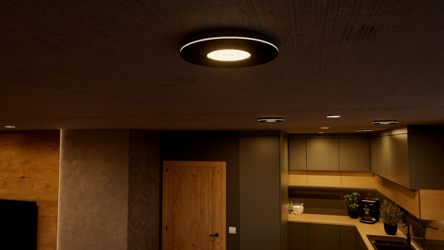 LUFTOMET LUMEN talířový ventil DN125, pr.200 mm, přívod i odvod vzduchu, s LED svítidlem, 3000 K, plast, lesklá černá SP-LL-P-C-BS-W-125 Obrázek - fotka