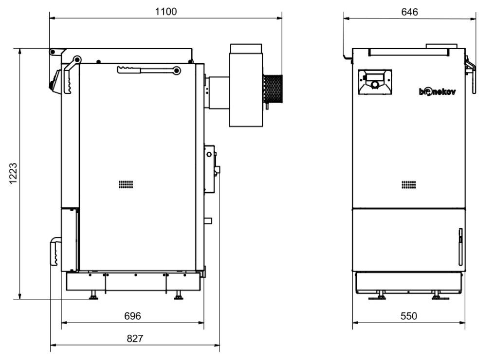 BENEKOV D20 kotel na dřevo 20kW, zplyňovací 129300001 Technický nákres