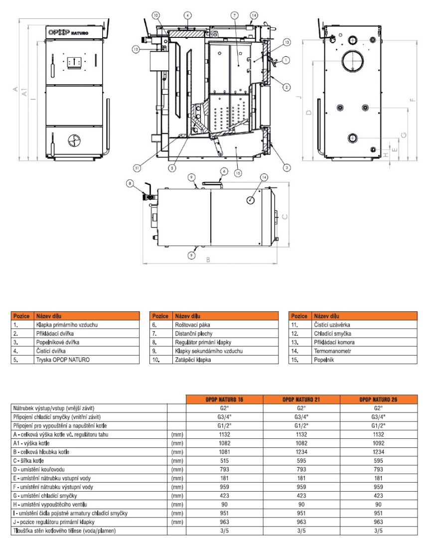 OPOP NATURO 26 kotel na dřevo 26 kW, zplyňovací 573462 Technický nákres